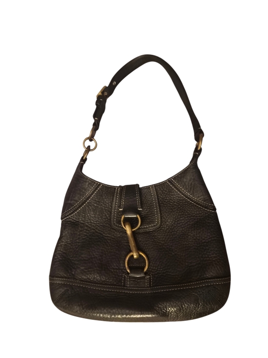 Coach Handbags - Coach Hampton Hobo Black Leather Shoulder Bag with Brass Ring Detail